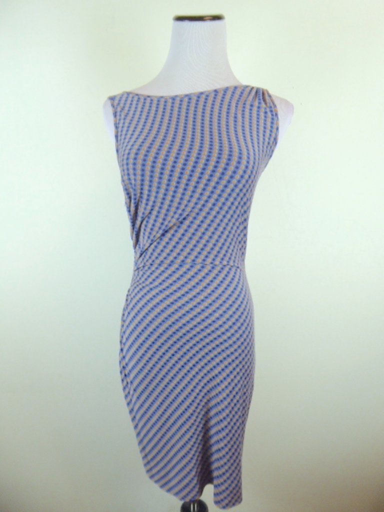 Dvf Dress Sleeveless Dot Blue Silk Knit 2 Asymmetrical Bodycon Stretch